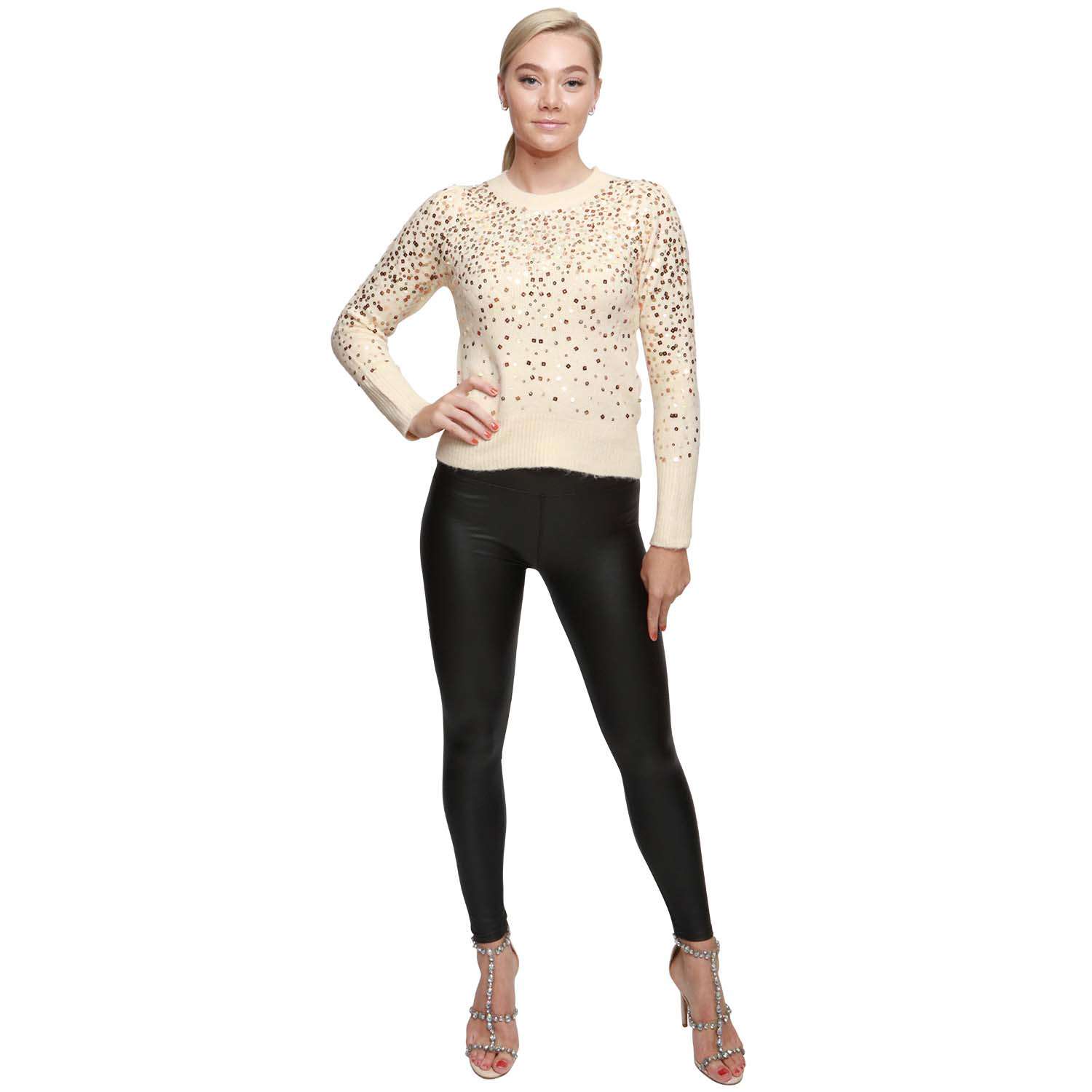 Beige Jumper Soft Knit Sequins All Over (Single)